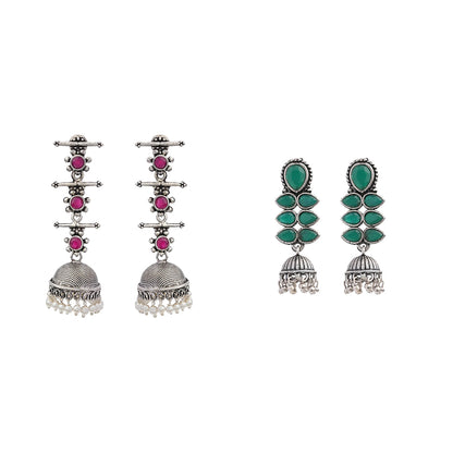 Dazzle Dash Jhumki earring (Green) Royal Triple Bell Layered Jhumka Earring (Red) Combo set