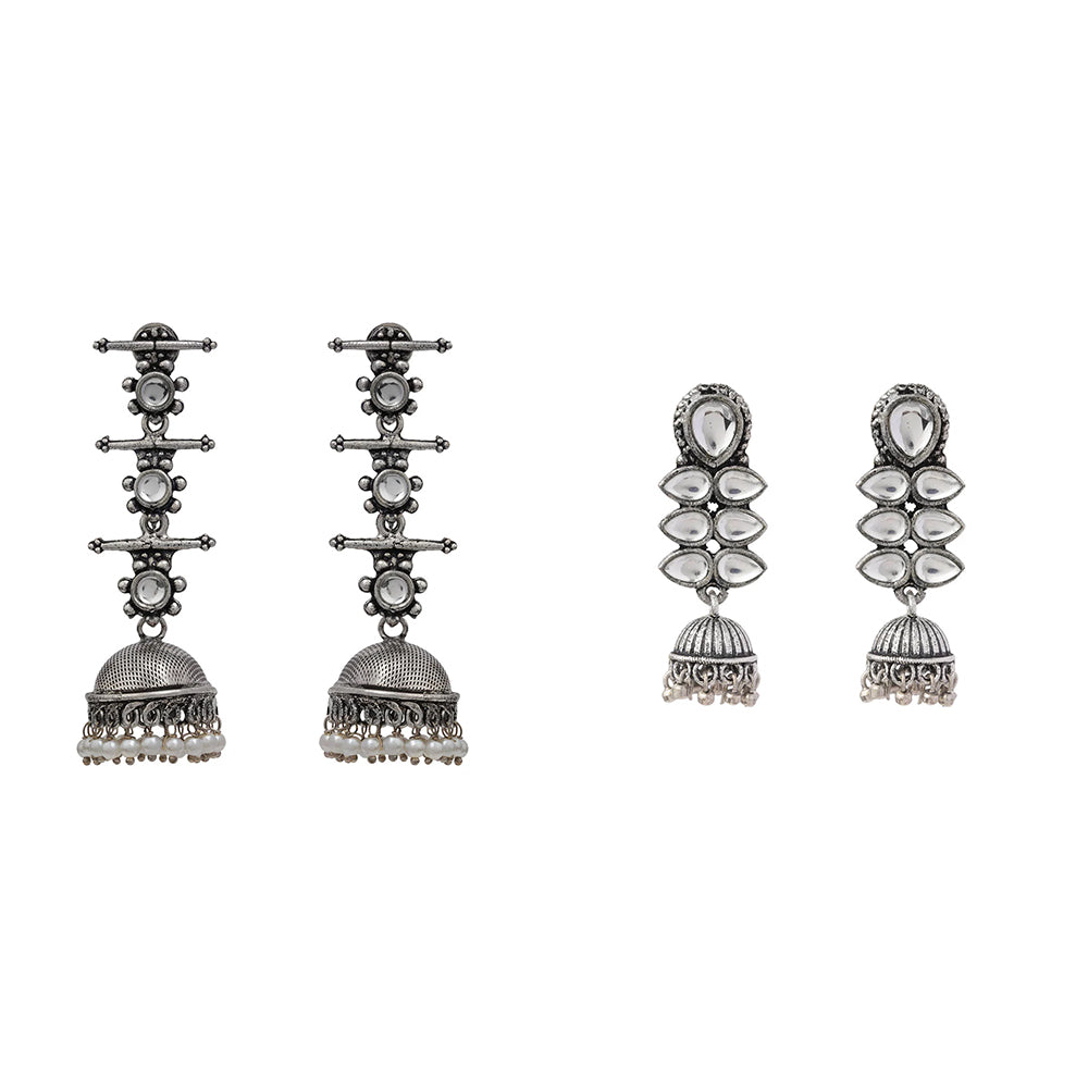 Dazzle Dash Jhumki earring (White) Royal Triple Bell Layered Jhumka Earring (White) Combo set