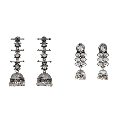 Dazzle Dash Jhumki earring (White) Royal Triple Bell Layered Jhumka Earring (White) Combo set