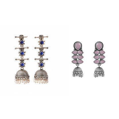 Dazzle Dash Jhumki earring (Baby Pink) Royal Triple Bell Layered Jhumka Earring (Blue) Combo set