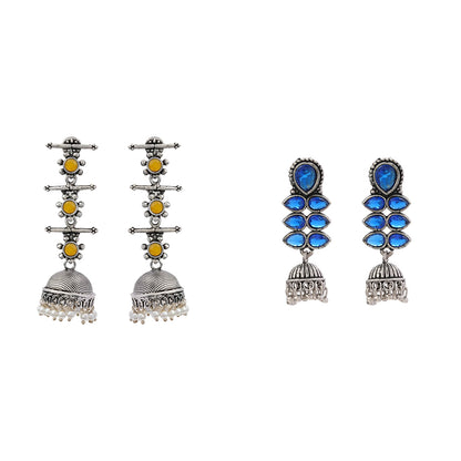 Dazzle Dash Jhumki earring (Blue) Royal Triple Bell Layered Jhumka Earring (Yellow) Combo set