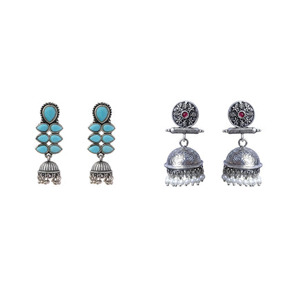 Dazzle Dash Jhumki earring (Sky Blue) Charmbell earrings (Red) Combo set
