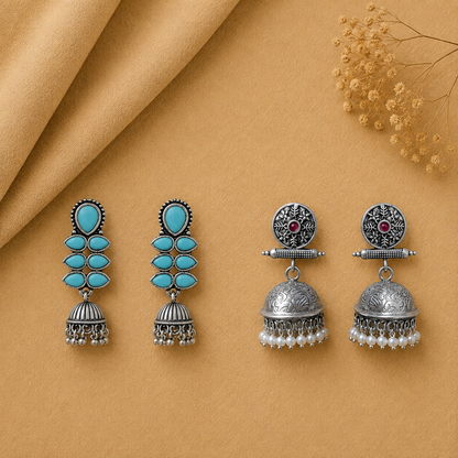 Dazzle Dash Jhumki earring (Sky Blue) Charmbell earrings (Red) Combo set