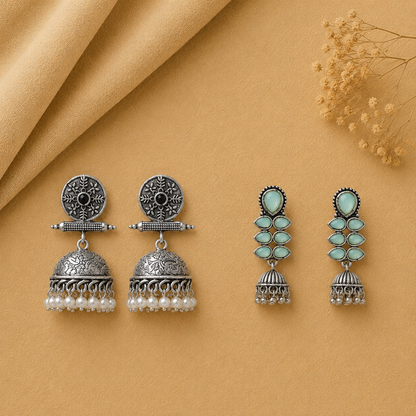 Dazzle Dash Jhumki earring (Mint) Charmbell earrings (Black) Combo set