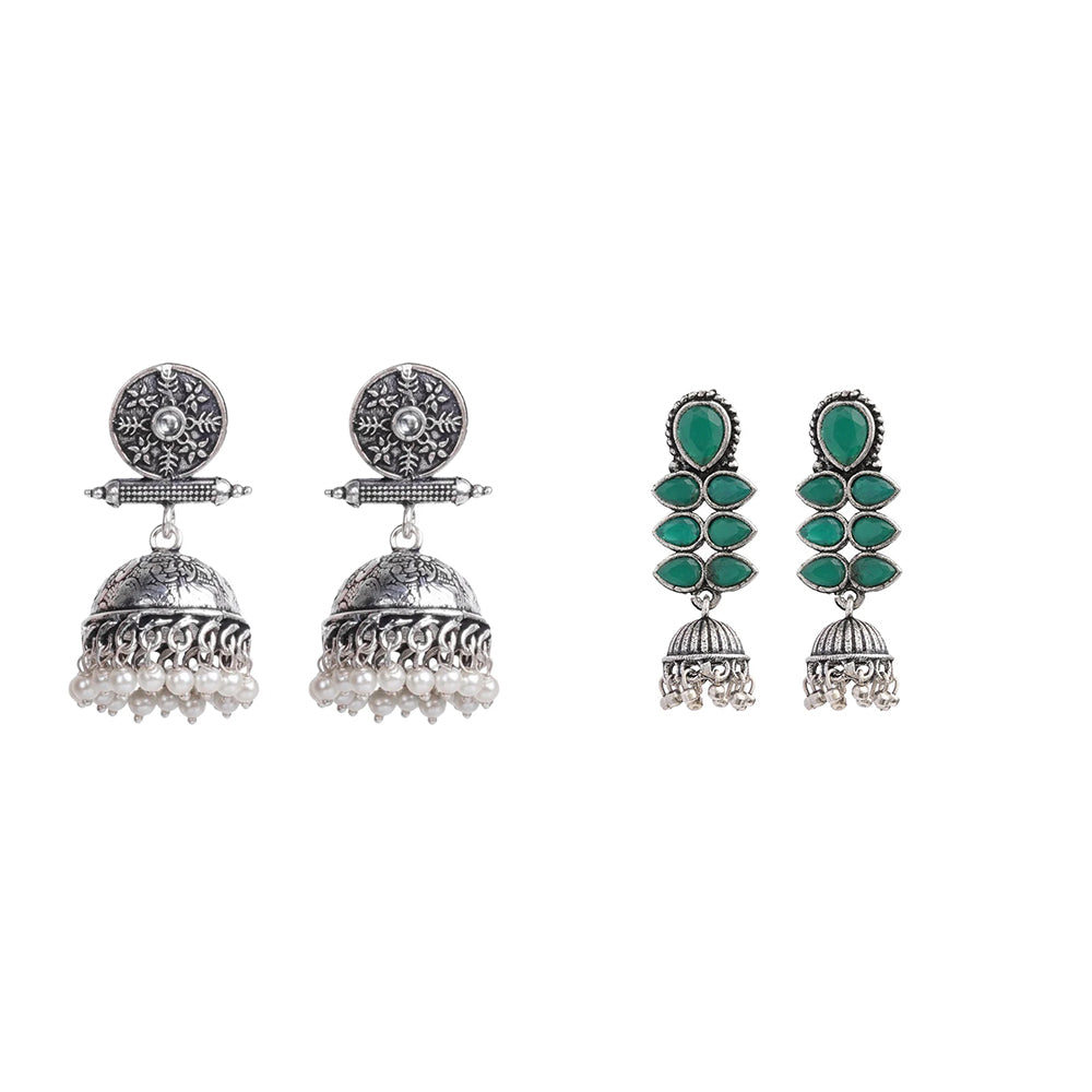 Dazzle Dash Jhumki earring (Green) Charmbell earrings (White) Combo set