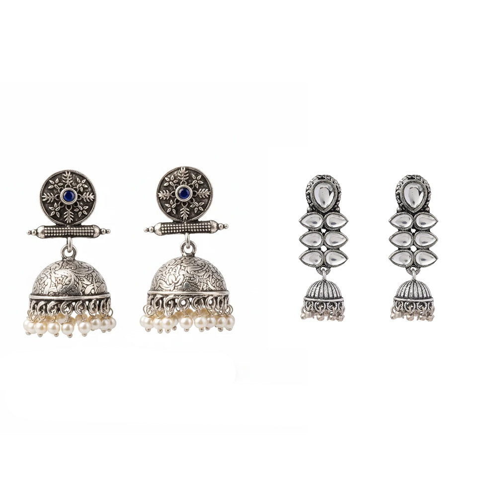 Dazzle Dash Jhumki earring (White) Charmbell earrings (Blue) Combo set