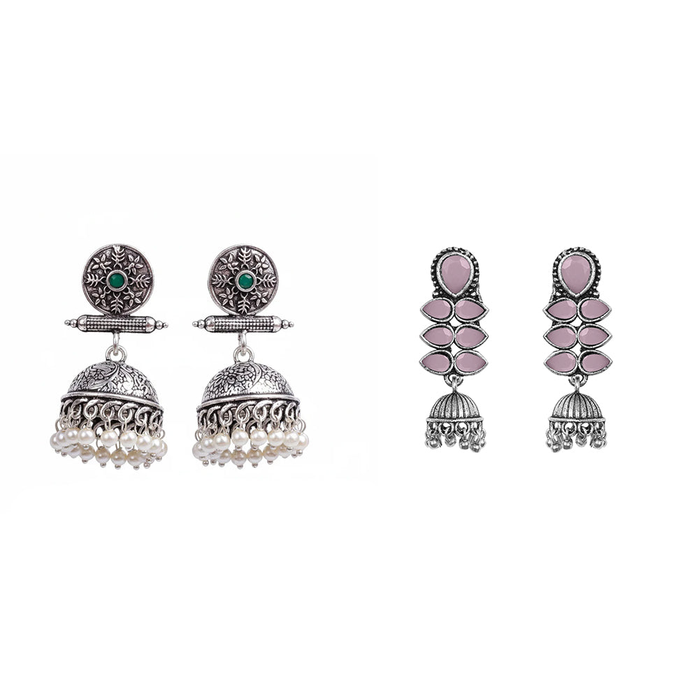 Dazzle Dash Jhumki earring (Baby Pink) Charmbell earrings (Green) Combo set