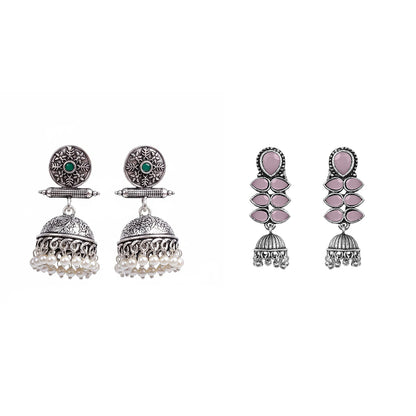 Dazzle Dash Jhumki earring (Baby Pink) Charmbell earrings (Green) Combo set