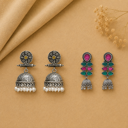 Dazzle Dash Jhumki earring (Multicolored) Charmbell earrings (Yellow) Combo set