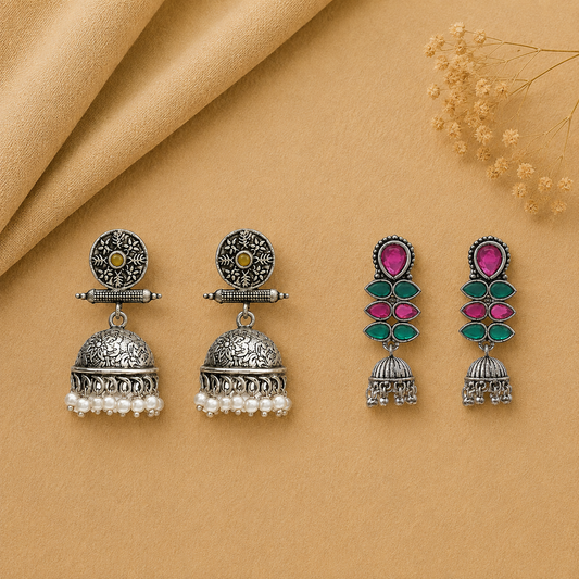 Dazzle Dash Jhumki earring (Multicolored) Charmbell earrings (Yellow) Combo set