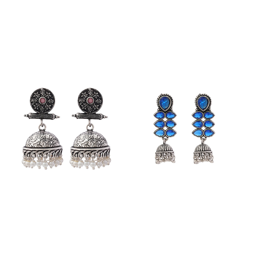 Dazzle Dash Jhumki earring (Blue) Charmbell earrings (Baby Pink) Combo set