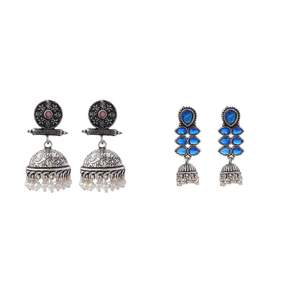 Dazzle Dash Jhumki earring (Blue) Charmbell earrings (Baby Pink) Combo set