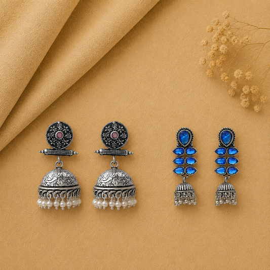Dazzle Dash Jhumki earring (Blue) Charmbell earrings (Baby Pink) Combo set