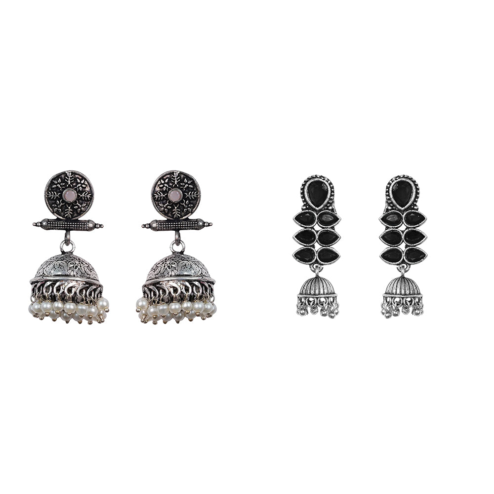 Dazzle Dash Jhumki earring (Black) Charmbell earrings (Light Orange) Combo set