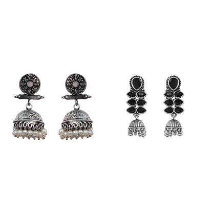 Dazzle Dash Jhumki earring (Black) Charmbell earrings (Light Orange) Combo set