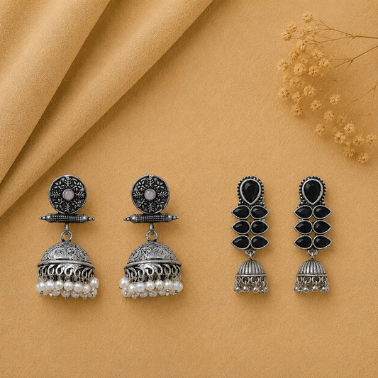 Dazzle Dash Jhumki earring (Black) Charmbell earrings (Light Orange) Combo set