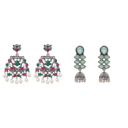Dazzle Dash Jhumki earring (Mint) Peacock glow stone studded dangler earrings (Multicolored) Combo set
