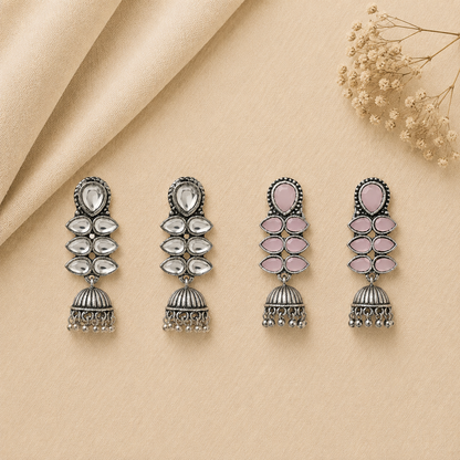 Dazzle Dash Jhumki earring (Baby Pink) Dazzle Dash Jhumki earring (White) Combo set