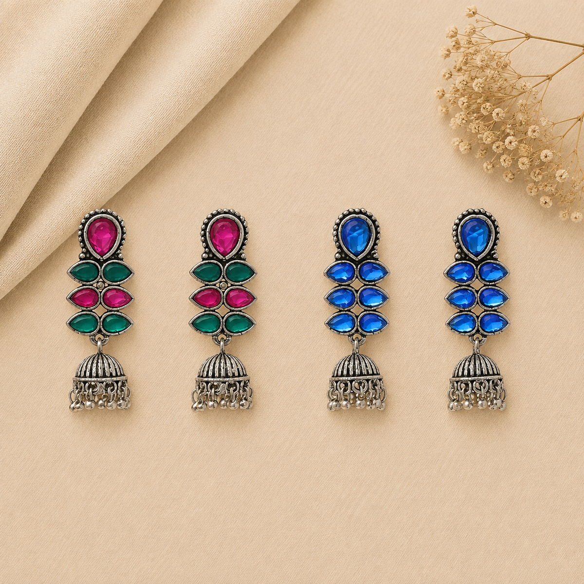 Dazzle Dash Jhumki earring (Blue) Dazzle Dash Jhumki earring (Multicolored) Combo set