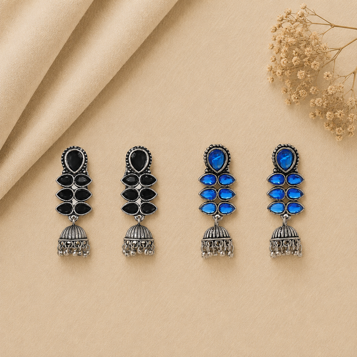 Dazzle Dash Jhumki earring (Black) Dazzle Dash Jhumki earring (Blue) Combo set