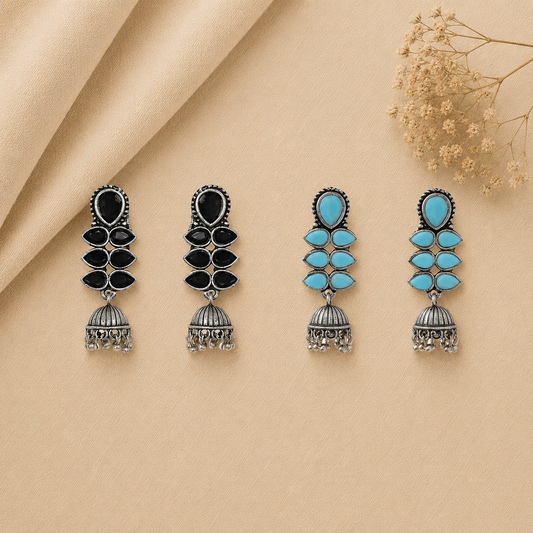 Dazzle Dash Jhumki earring (Sky Blue) Dazzle Dash Jhumki earring (Black) Combo set