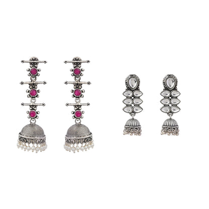 Royal Triple Bell Layered Jhumka Earring (Red) Dazzle Dash Jhumki earring (White) Combo set