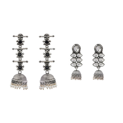 Royal Triple Bell Layered Jhumka Earring (Black) Dazzle Dash Jhumki earring (White) Combo set