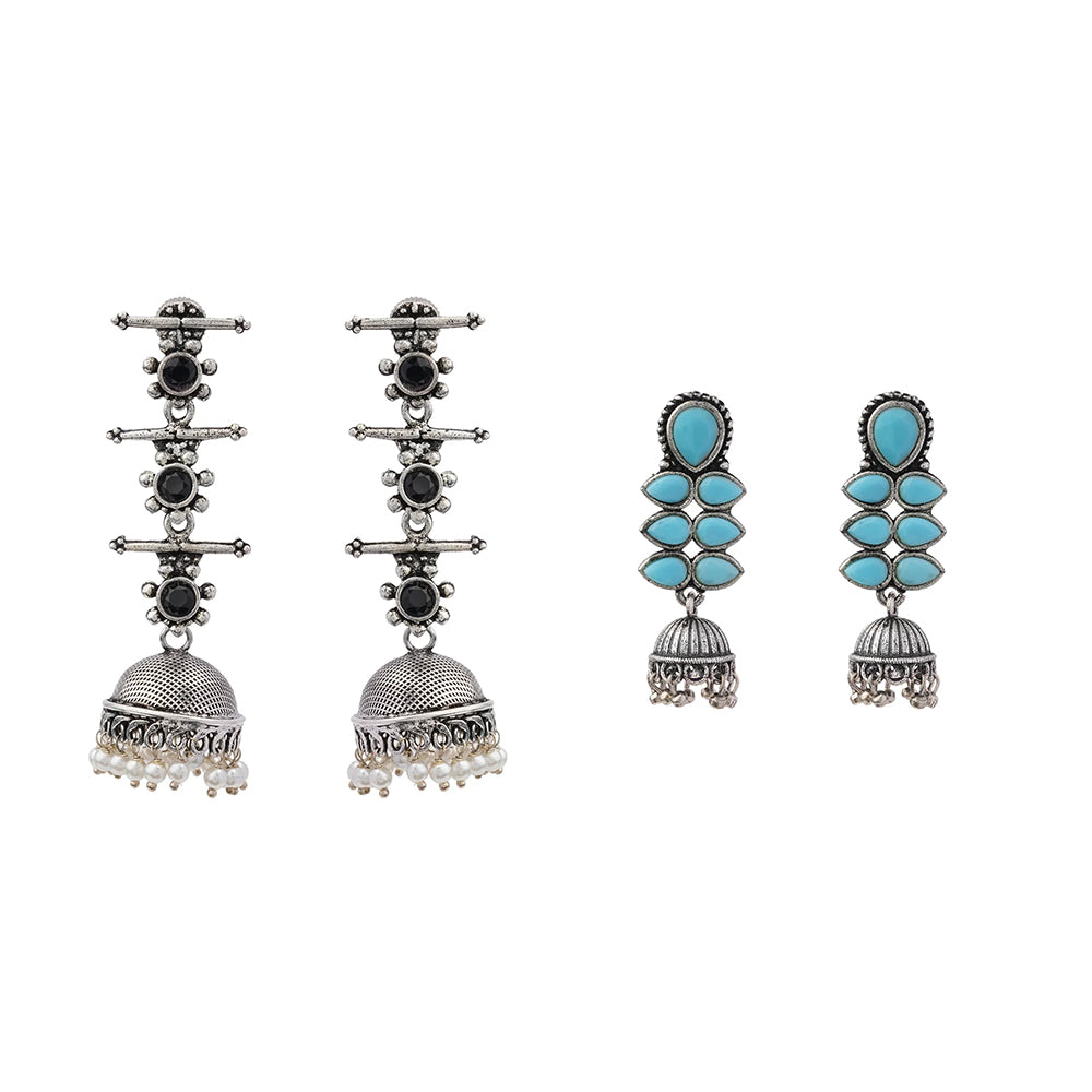 Royal Triple Bell Layered Jhumka Earring (Black) Dazzle Dash Jhumki earring (Sky Blue) Combo set
