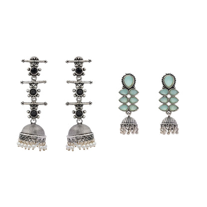 Royal Triple Bell Layered Jhumka Earring (Black) Dazzle Dash Jhumki earring (Mint) Combo set