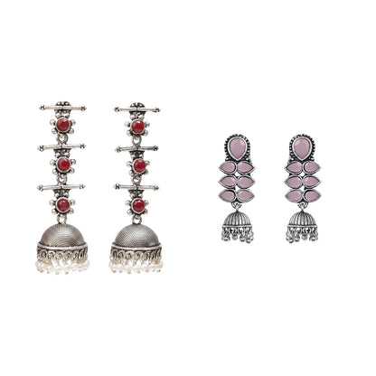 Royal Triple Bell Layered Jhumka Earring (Dark Maroon) Dazzle Dash Jhumki earring (Baby Pink) Combo set