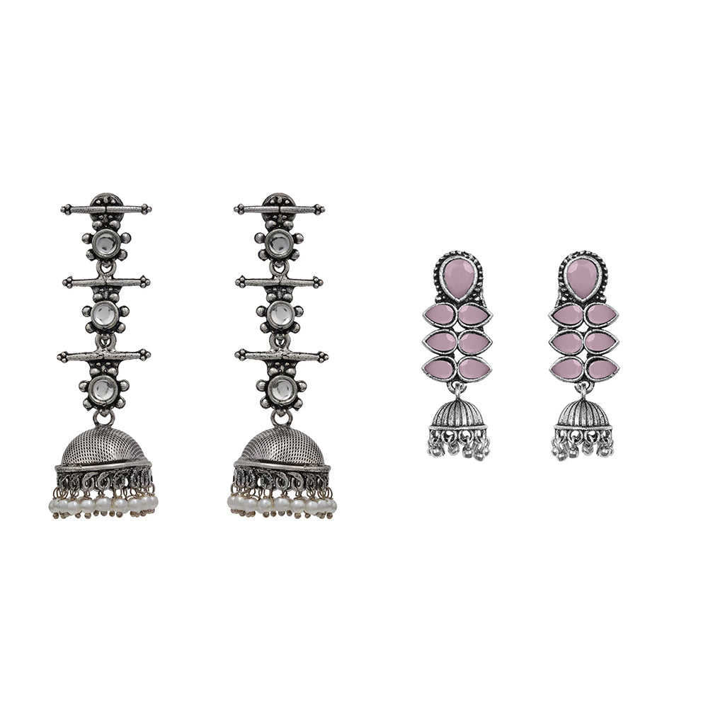 Royal Triple Bell Layered Jhumka Earring (White) Dazzle Dash Jhumki earring (Baby Pink) Combo set