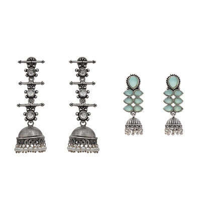 Royal Triple Bell Layered Jhumka Earring (White) Dazzle Dash Jhumki earring (Mint) Combo set