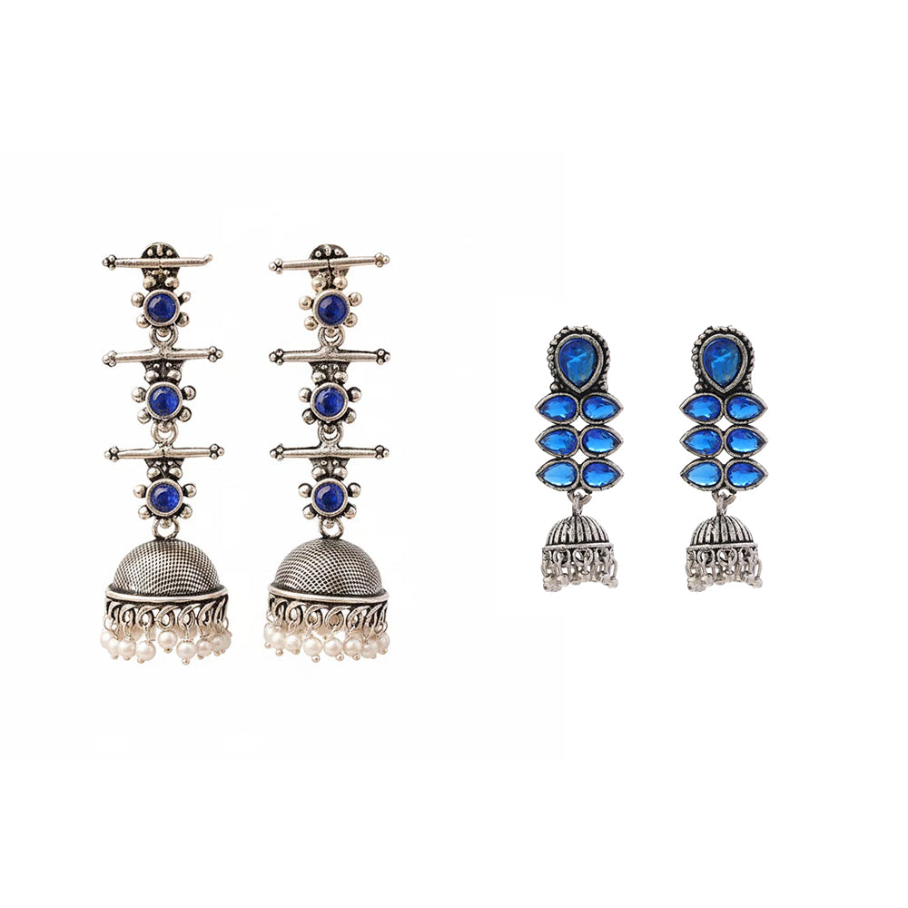 Royal Triple Bell Layered Jhumka Earring (Blue) Dazzle Dash Jhumki earring (Blue) Combo set