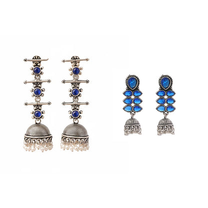 Royal Triple Bell Layered Jhumka Earring (Blue) Dazzle Dash Jhumki earring (Blue) Combo set