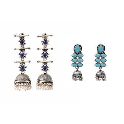 Royal Triple Bell Layered Jhumka Earring (Blue) Dazzle Dash Jhumki earring (Sky Blue) Combo set