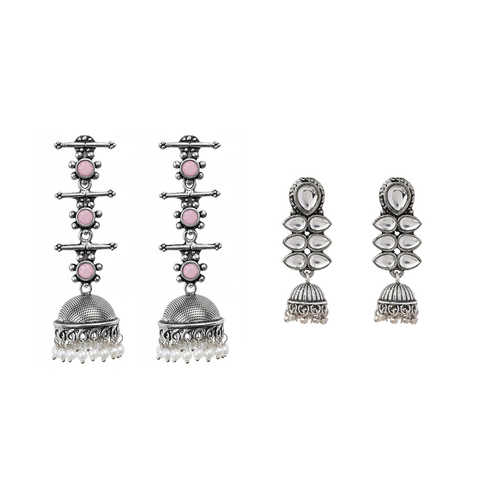 Royal Triple Bell Layered Jhumka Earring (Baby Pink) Dazzle Dash Jhumki earring (White) Combo set