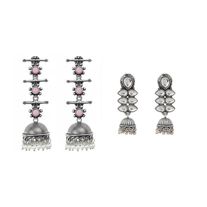 Royal Triple Bell Layered Jhumka Earring (Baby Pink) Dazzle Dash Jhumki earring (White) Combo set