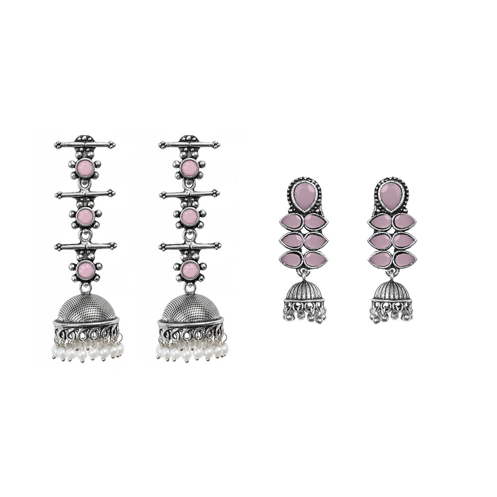 Royal Triple Bell Layered Jhumka Earring (Baby Pink) Dazzle Dash Jhumki earring (Baby Pink) Combo set