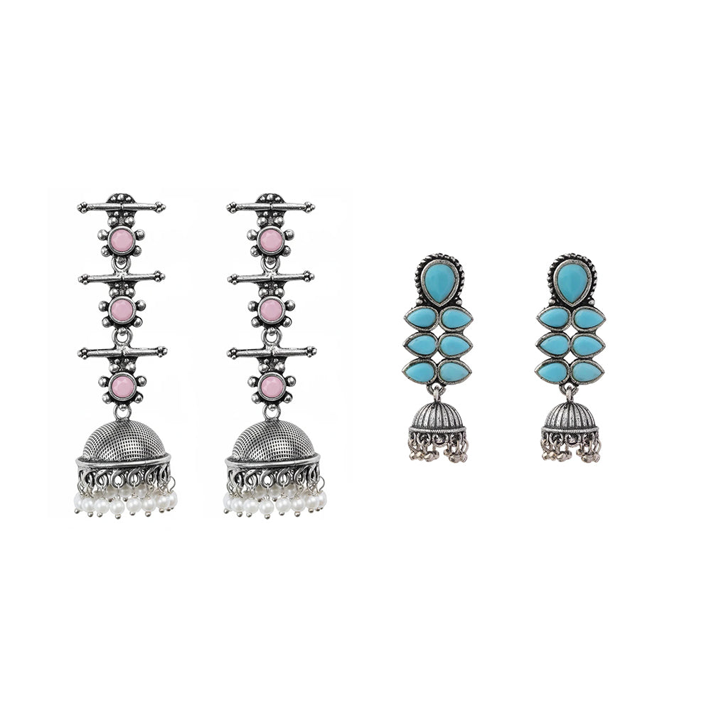 Royal Triple Bell Layered Jhumka Earring (Baby Pink) Dazzle Dash Jhumki earring (Sky Blue) Combo set