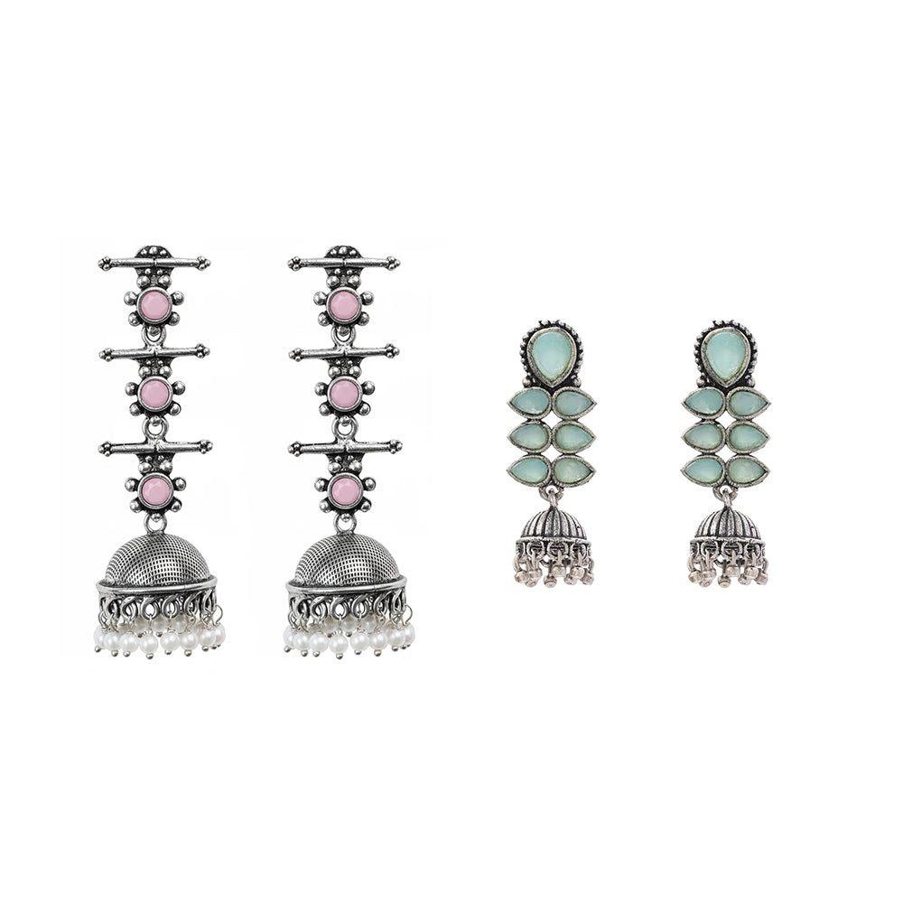 Royal Triple Bell Layered Jhumka Earring (Baby Pink) Dazzle Dash Jhumki earring (Mint) Combo set