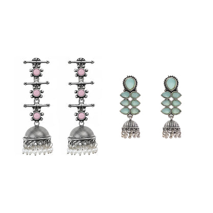 Royal Triple Bell Layered Jhumka Earring (Baby Pink) Dazzle Dash Jhumki earring (Mint) Combo set