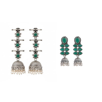 Royal Triple Bell Layered Earring (Green) Dazzle Dash Jhumki earring (Green) Combo set