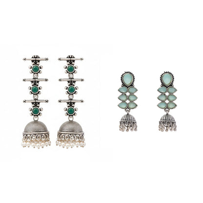 Royal Triple Bell Layered Earring (Green) Dazzle Dash Jhumki earring (Mint) Combo set