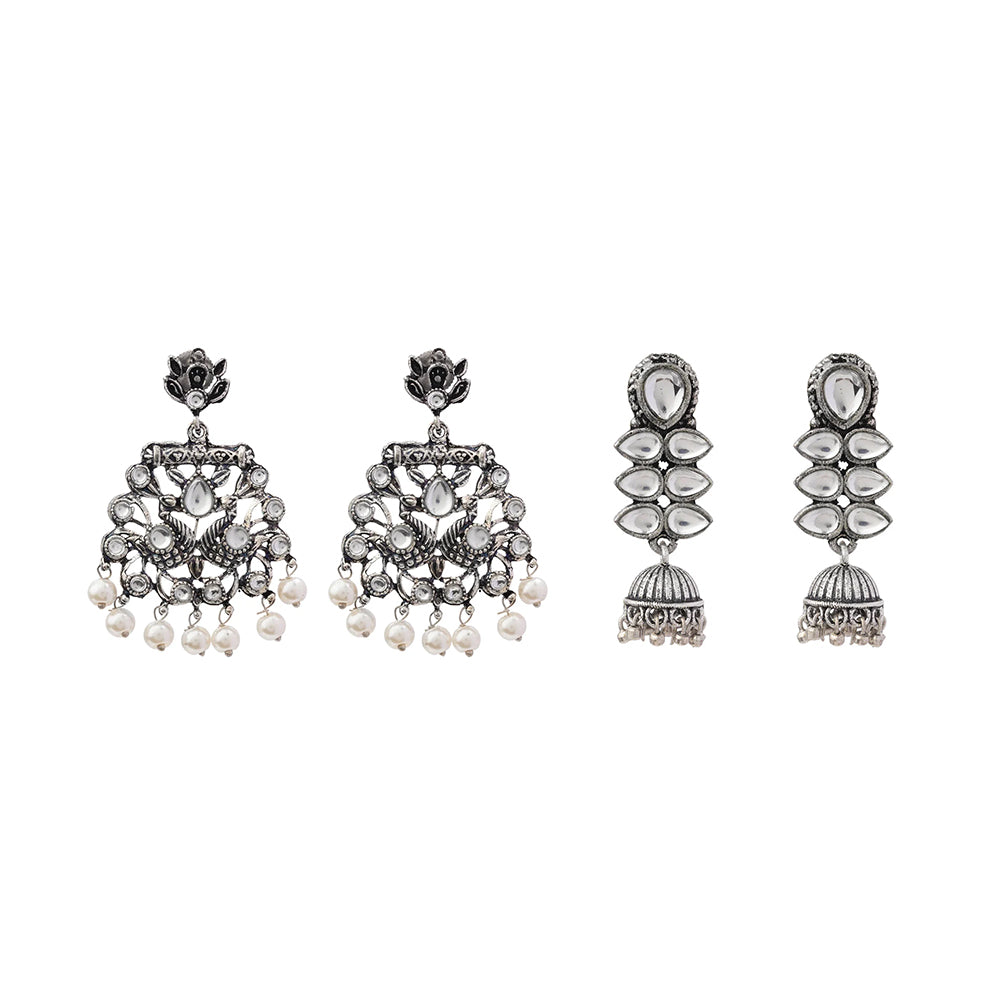 Peacock glow stone studded dangler earrings (White) Dazzle Dash Jhumki earring (White) Combo set