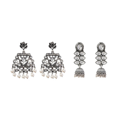Peacock glow stone studded dangler earrings (White) Dazzle Dash Jhumki earring (White) Combo set