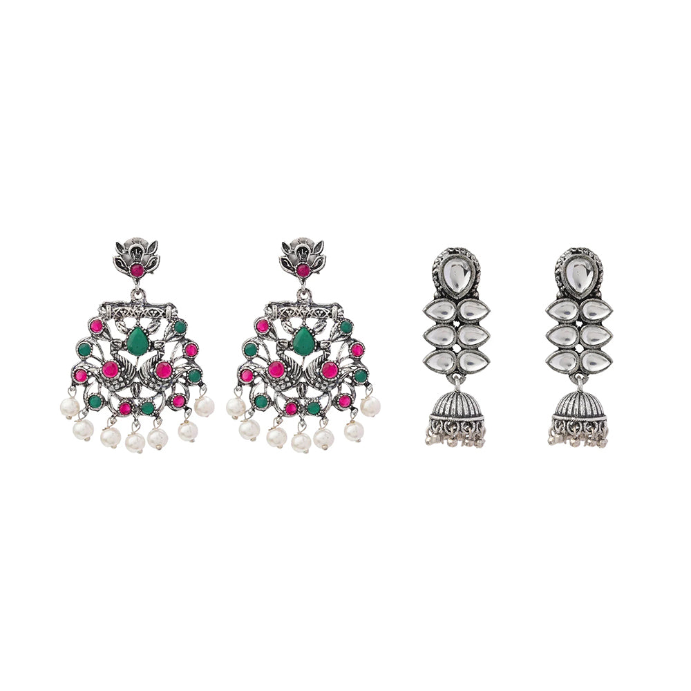 Peacock glow stone studded dangler earrings (Multicolored) Dazzle Dash Jhumki earring (White) Combo set