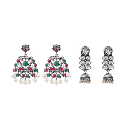 Peacock glow stone studded dangler earrings (Multicolored) Dazzle Dash Jhumki earring (White) Combo set