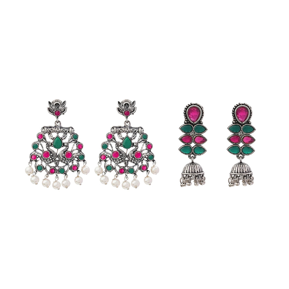 Peacock glow stone studded dangler earrings (Multicolored) Dazzle Dash Jhumki earring (Multicolored) Combo set