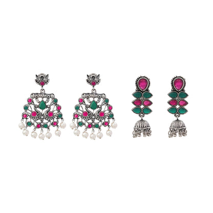 Peacock glow stone studded dangler earrings (Multicolored) Dazzle Dash Jhumki earring (Multicolored) Combo set