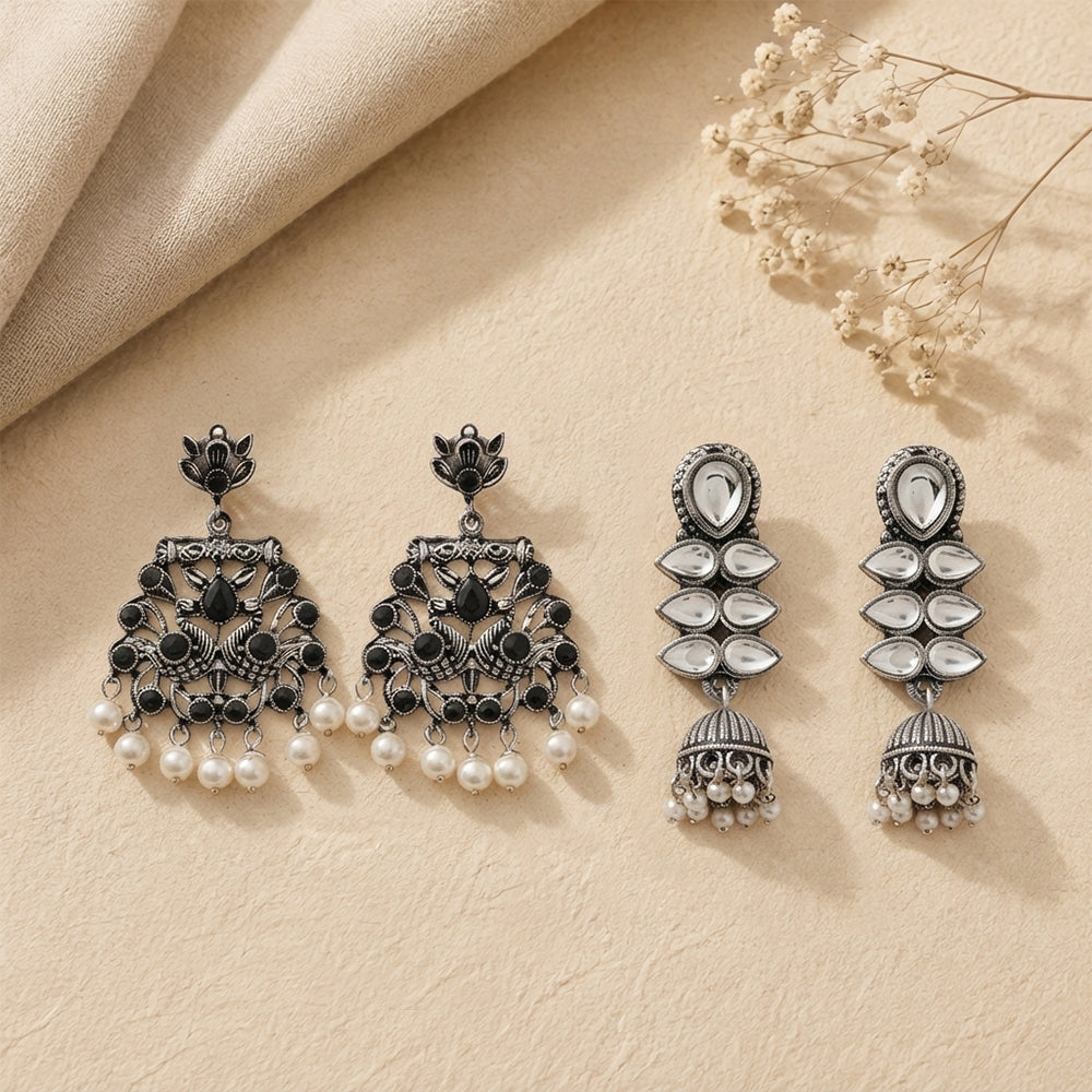 Peacock glow stone studded dangler earrings (Black) Dazzle Dash Jhumki earring (White) Combo set